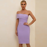 Off Shoulder Short Sleeve Asymmetrical Midi Bandage Dress